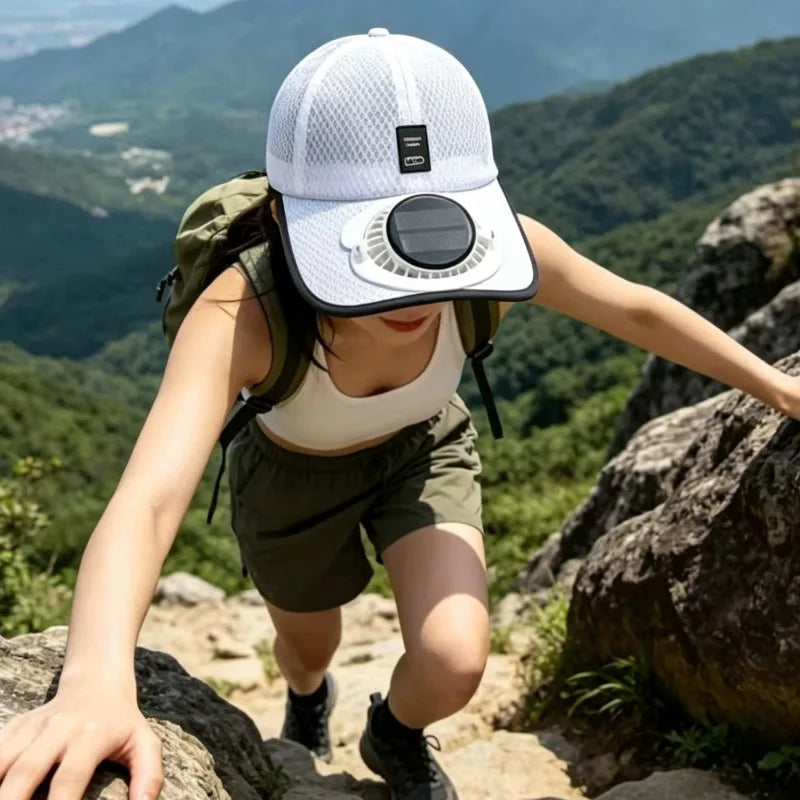 USB Rechargeable Solar Cooling Hat Outdoor Baseball Cap with Built in Fan Breathable Mesh Adjustable Wind Speed Camping Fishing