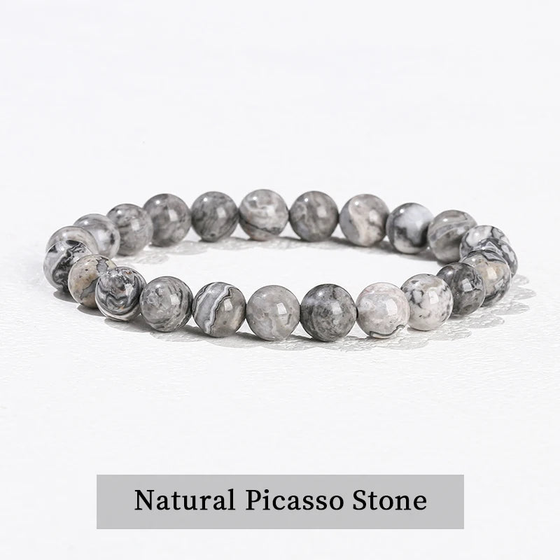 JD Natural Stone Beads Bracelet Amethyst Tiger Eye Crystal Quartz Agate Gem Beads Bangles Women Men Reiki Healling Jewelry Gift