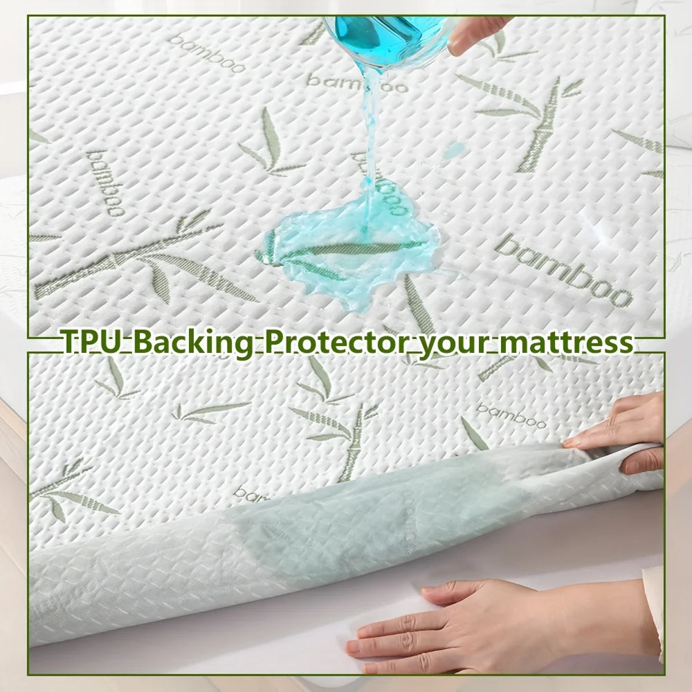1p Cooling Bamboo Fiber Fitted Sheet, Breathable Mattress Protector Cover  with Deep Pocket for Summer