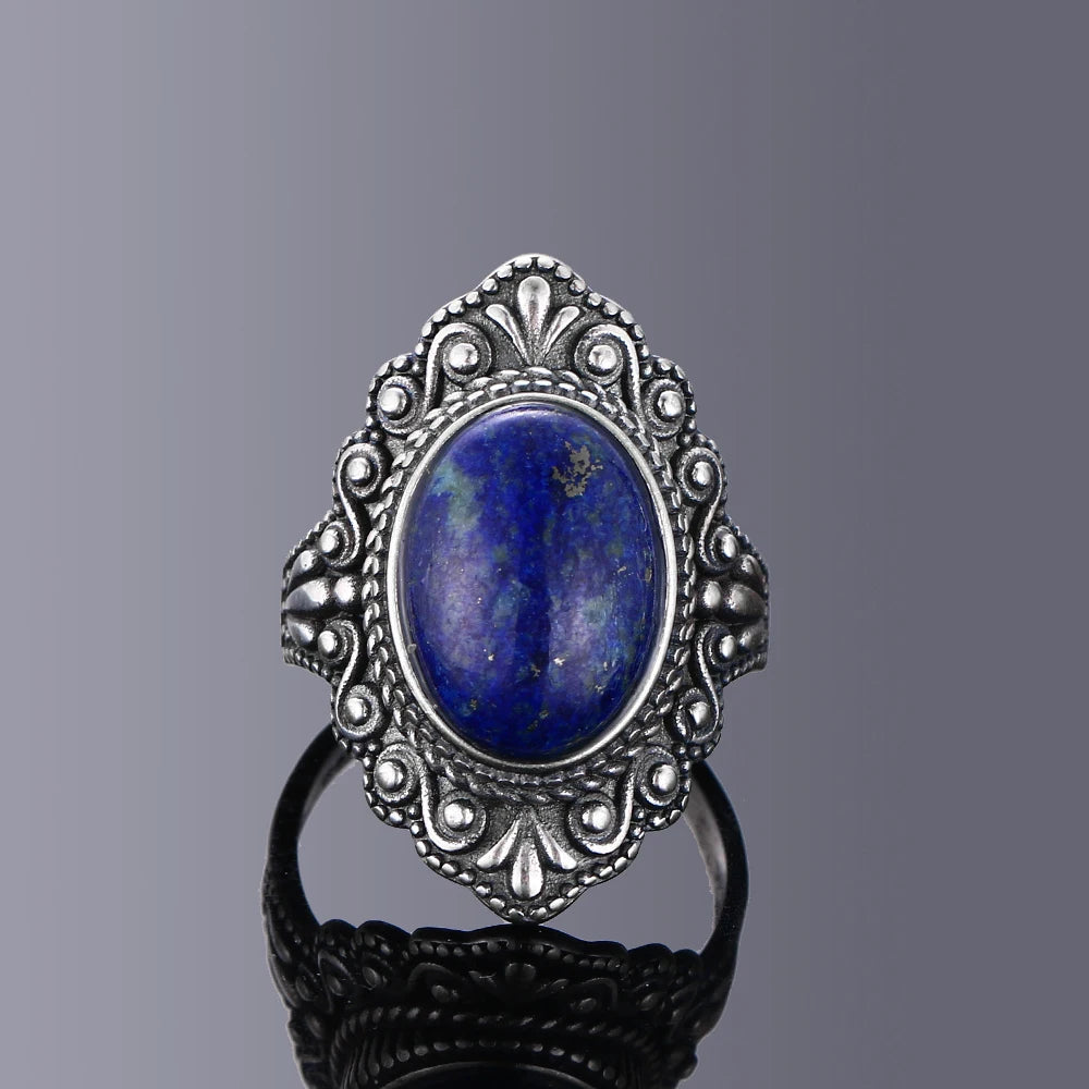Oval Natural Labradorite Rings for Women Men S925 Silver Ring Finger Ring Retro Gemstone Rings Jewelry Party Gift