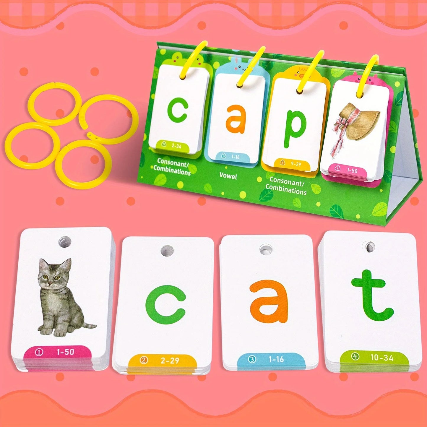 Kids CVC Words Flashcards Phonics Flip Chart Word Builder Sight Words Activity Learning Tool Speech Therapy Special Education