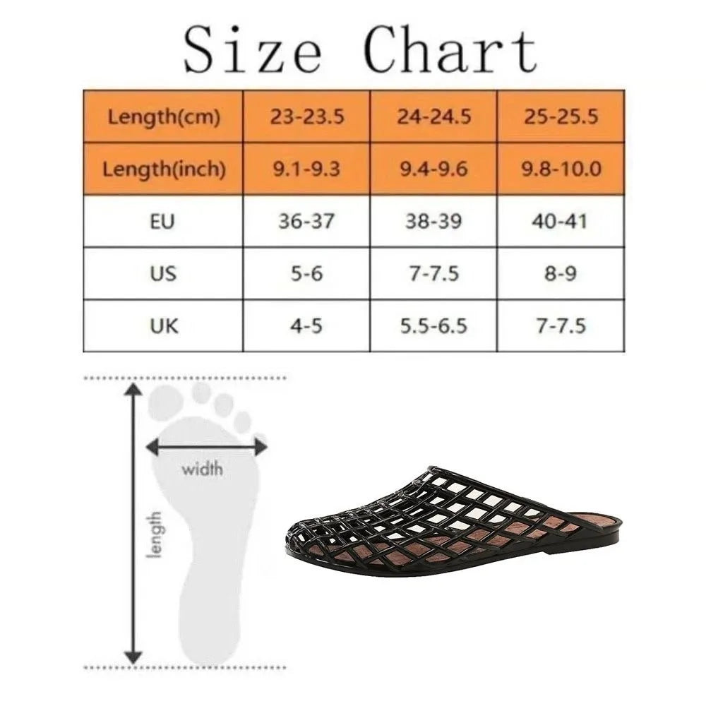 Round Toe PVC Crystal Slippers Non-Slip Transparent Fishing Net Jelly Sandals Soft Flat Low Bottom DIY Shoes Charms Shoes