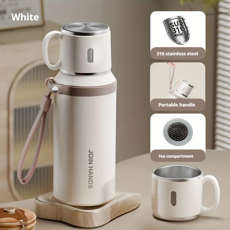 316 Stainless Steel Insulated Water Bottle with Cup Portable Vacuum Flask for Outdoor Activities Handheld Tumbler Keep 24Hr Cold