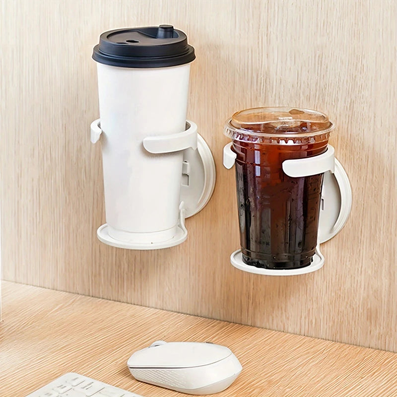 Folding Cup Holder Office Desk Cabinet Door No Punching Coffee Storage Rack Home Dormitory Wall Mounted Cup Holder