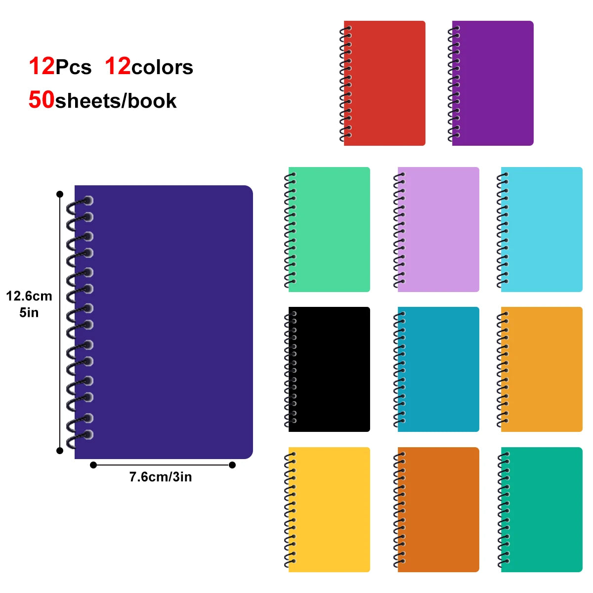 12 Pack Small Spiral Notebook Pocket Pad 3x5in  With Lined Pages 50sheets  Mini Memo Steno Note Pads for  Home Office School