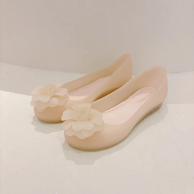 Soft Bottomed Women Jelly Flat Sandals Beach Comfort No Slip Summer Shoes Female Ballerina Round Toe Floral Design Footwears