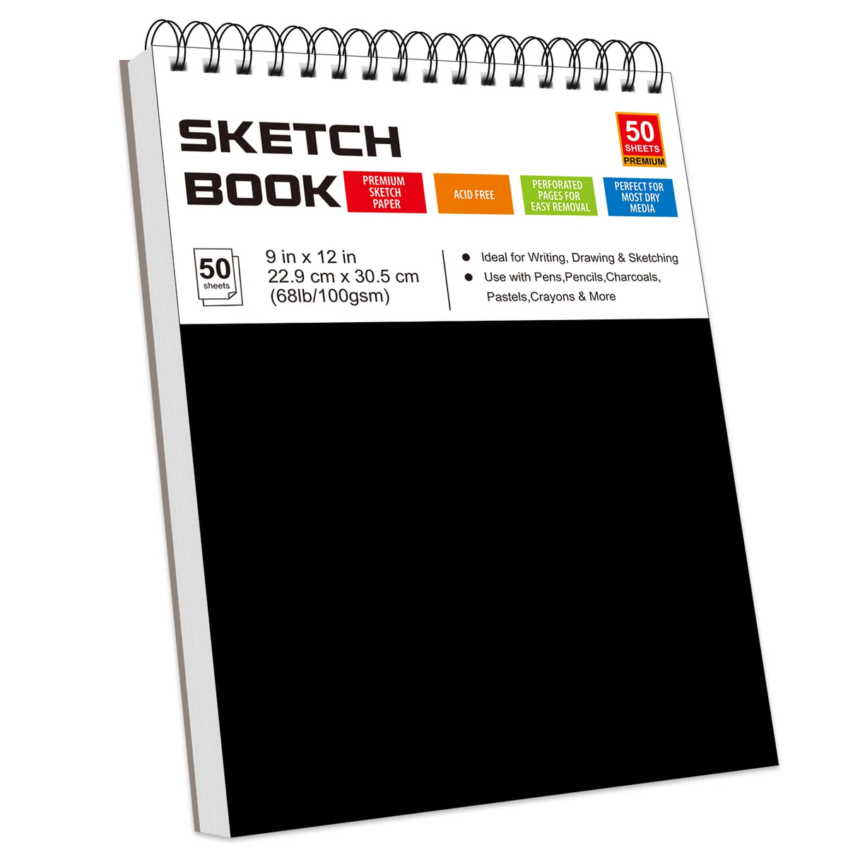 9" x 12" Sketch Book, Top Spiral Sketchbook, 68lb/100gsm Drawing Paper Pad & Sketch Paper, 1-Pack Sketch Pads for Drawing etc