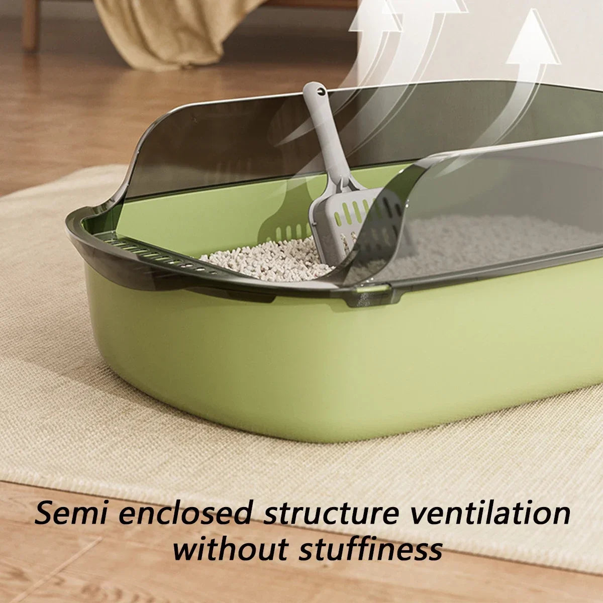 Cat Litter Box Thickening Kitty Sandbox Semi-enclosed High Side Splashproof Pet Bedpans with Litter Scoop Cleaning Cat Supplies