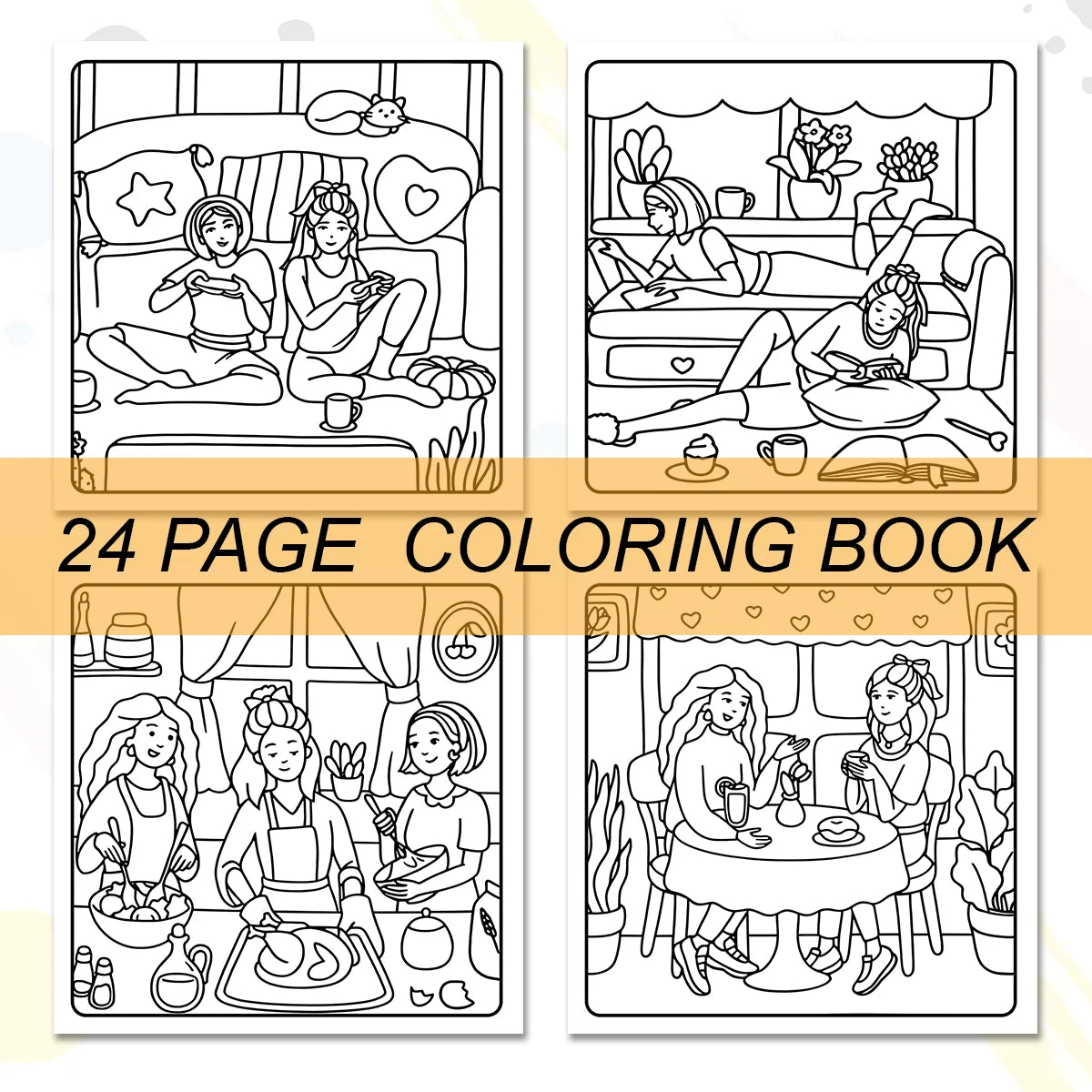 BESTIE MOMENTS CUTE & GIRLY COLORING BOOK 24 Page For Adults And Teens Birthday Party Relieve Stress Kill Time Drawing Books