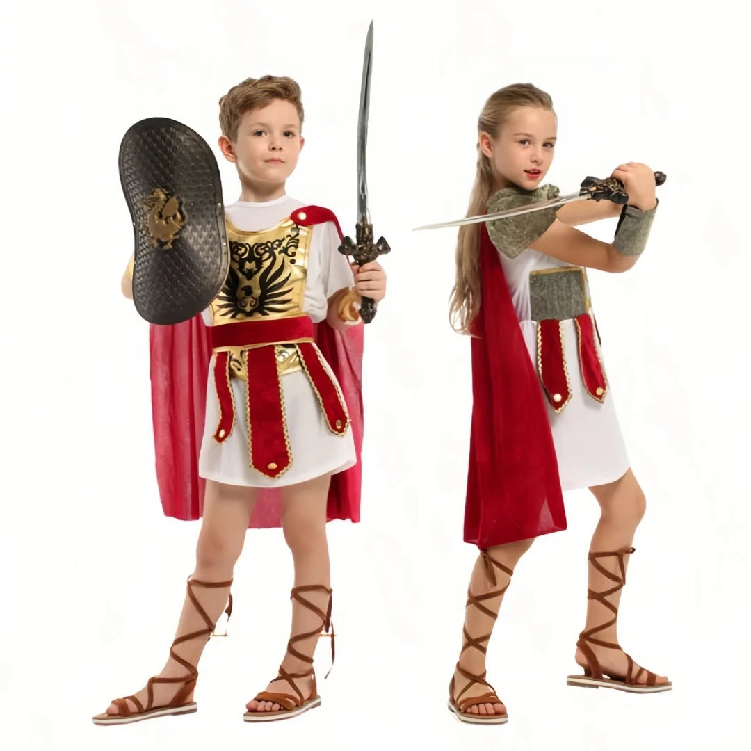 Halloween Cosplay Children, Boys and Girls, Roman Warrior Costumes, Ancient Roman Empire Soldier Cosplay Costumes, Party Costume