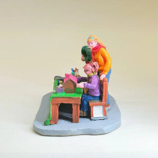 Resin Christmas Village Scene Figurine Xmas Wrapping Craft Center Mini Statue Holiday Home Table Decor Collectible Ornament