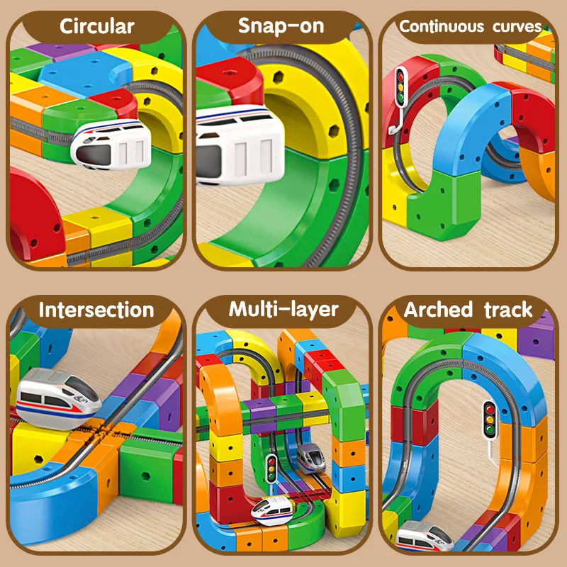 DIY Assembly Magic Track Train Building Block Multiple Shapes Kids STEM Educational Electronic Train Construction Tracks Toys