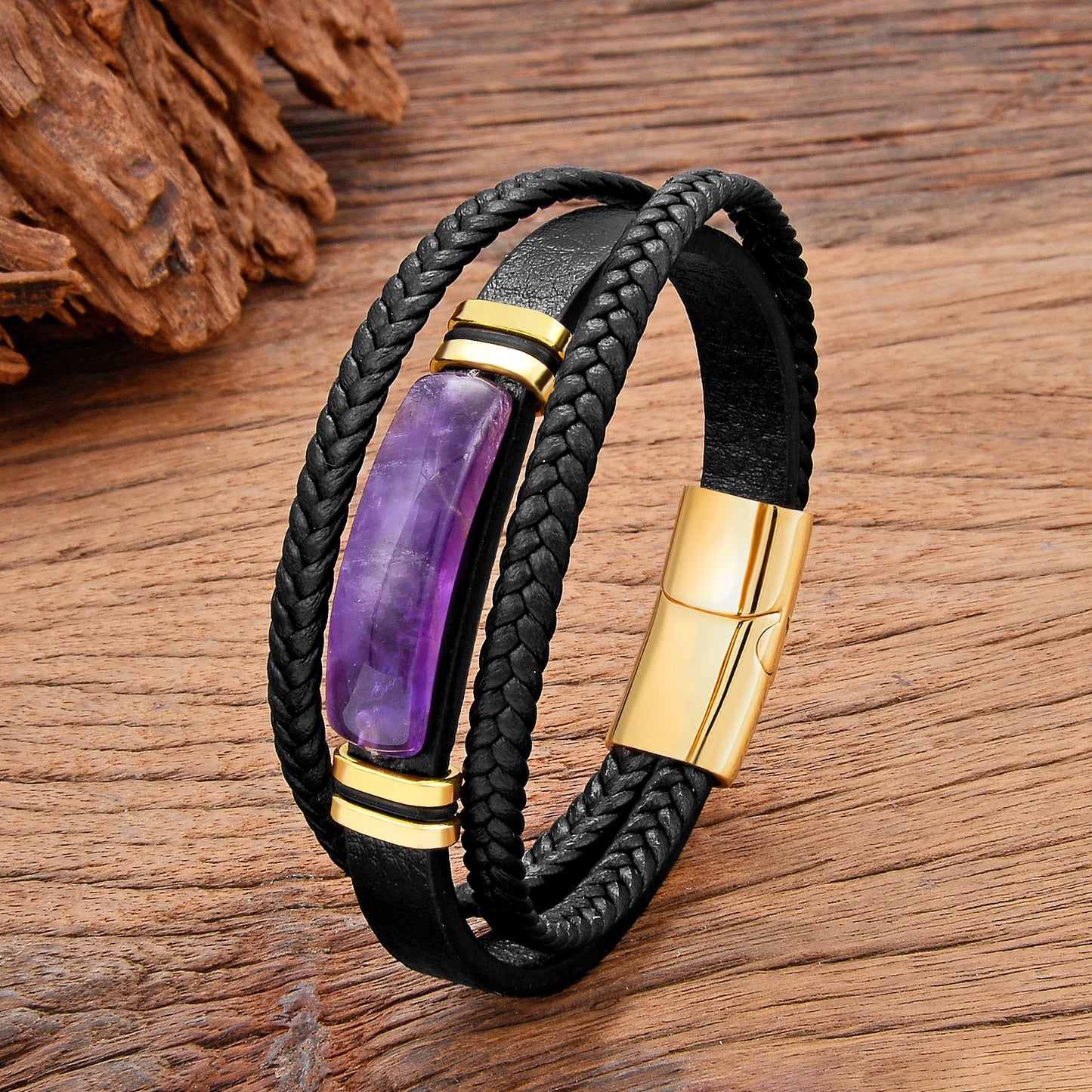 4 Style Natural Purple Crystal Bracelet for Men Women Luxury Geometric Shape Amethysts Bracelet Lady Fashion Stone Jewelry Gifts