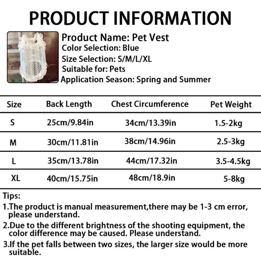 Summer Clothes for Cat Dog Vest Mesh Dog Clothes for Small Dog Sleeveless Summer Cat Clothes Cooling PuppyPet Chihuahua Teddy