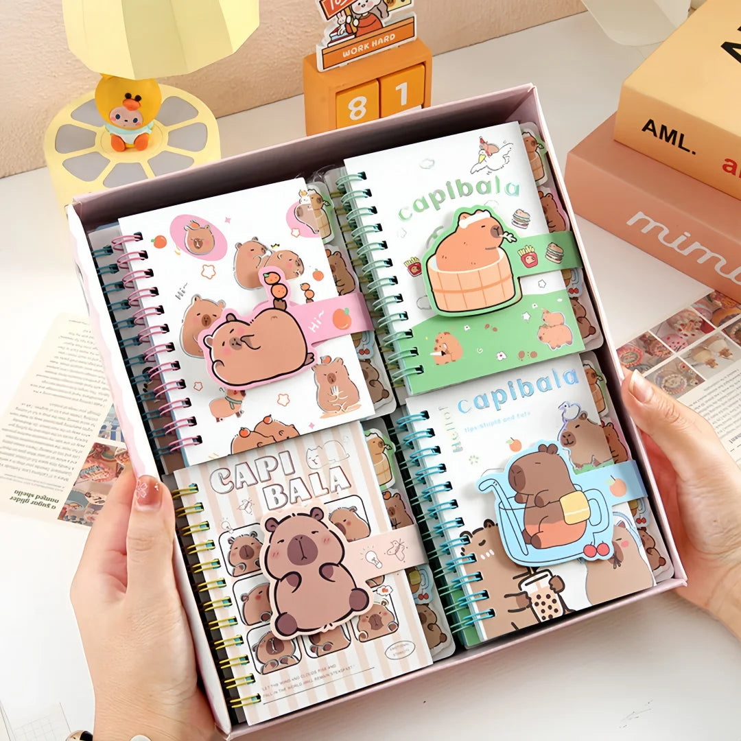 1/2/4pc Capybara Spiral Notebook – A7 Cartoon Loose-Leaf Notepad for Kids, Back-to-School Stationery for Elementary Students