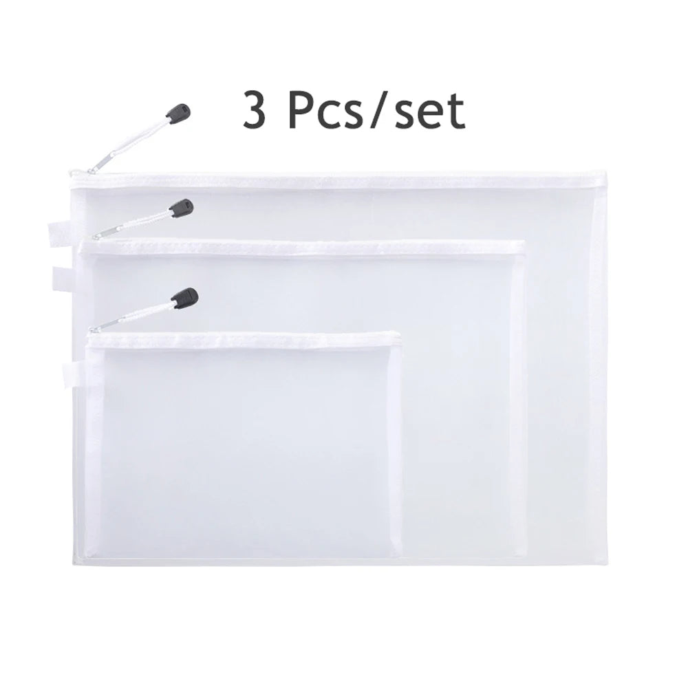 3Pcs File Folders A4 A5 A6 Document Storage Bag Nylon Mesh Zipper Pouch Test Stationery Office School Supplies