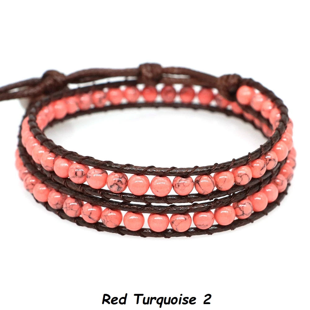 Natural Stone Bohemian Wrap Bead Bracelet Lapis Lazuli 2 Strands Multilayer Leather Rope Woven Bangle For Women Men Jewelry Gift
