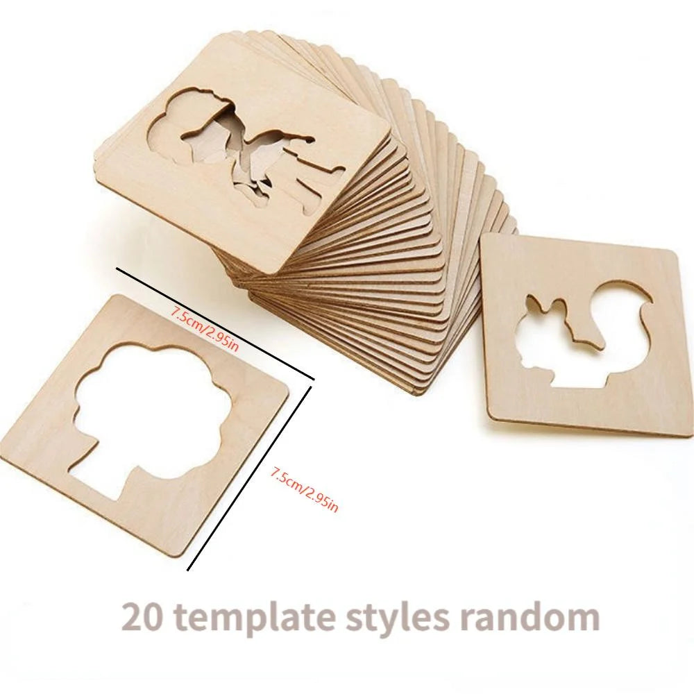 20pcs Kids Drawing Toys Wooden DIY Painting Template Stencils Learning Educational Toys for Children Gift