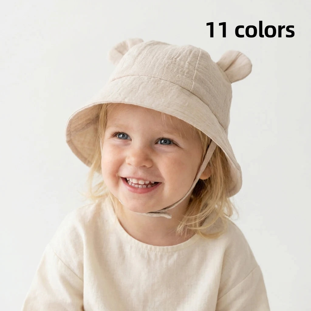 INS Summer Baby Solid Color Gauze Basin Hat New Rabbit Ear Fisherman Hat for Kids Sun Hat