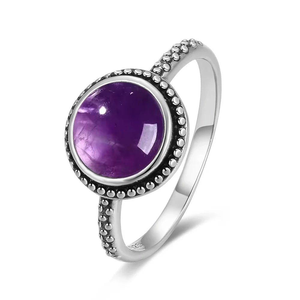 S925 Sterling Silver Vintage Ring With Natural Amethyst Two Stone Ring Waterdrop Shape Fine Jewelry Gifts for Women