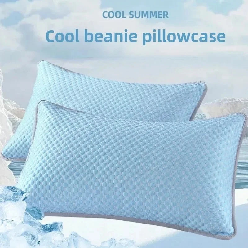 1-4PCS 48x74cm Ice Bean Pillowcase Summer Cooling Solid Color Cool Touch Fabric Washable for Air Conditioning Room
