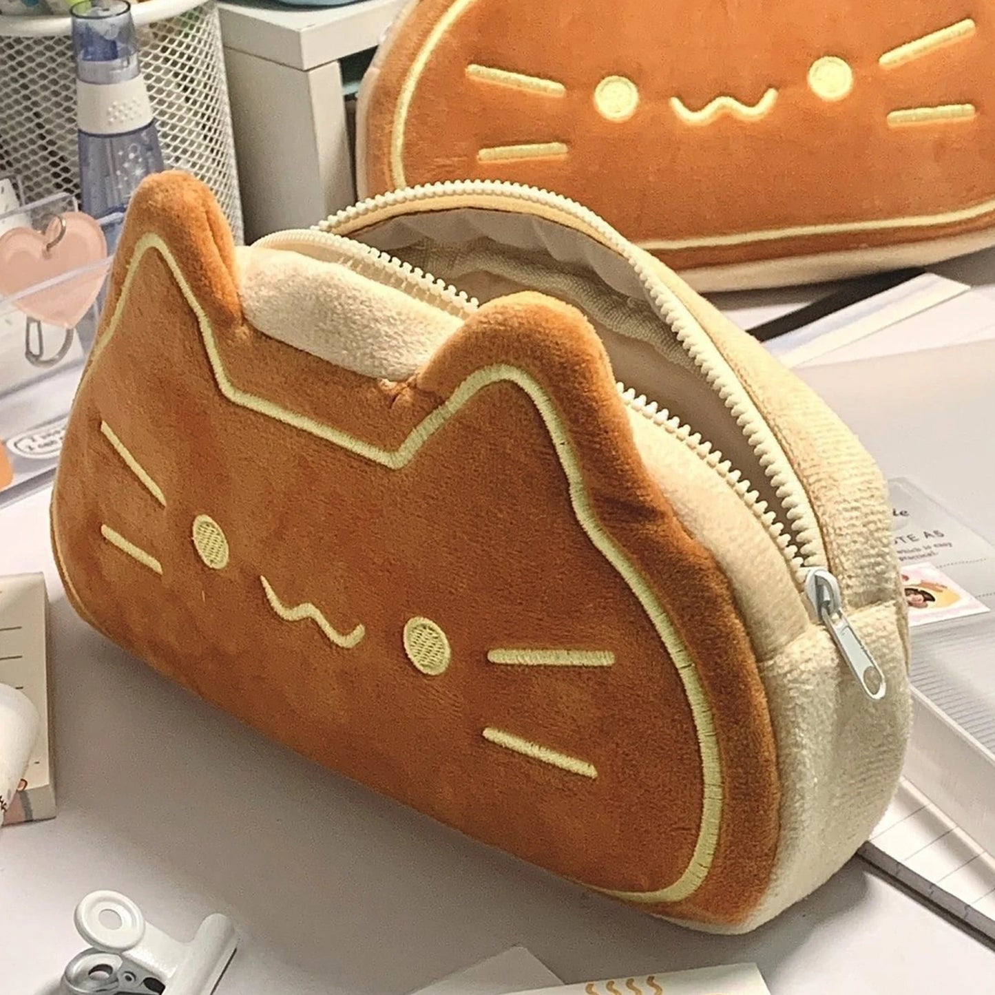 Kawaii Cat Student Stationery Bag Portable Large Capacity Fluffy Pen Case Stationery Storage Bag For School Office Accessories