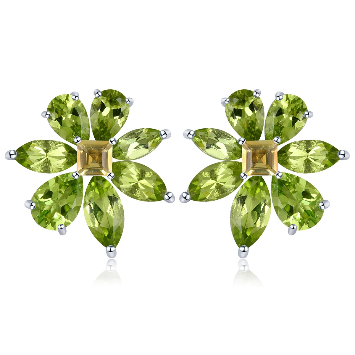 Natural Sky Blue Topaz Sterling Silver Earring 7.8 Carats Genuine Gemstone Citrine Flower Design Spring New Design S925