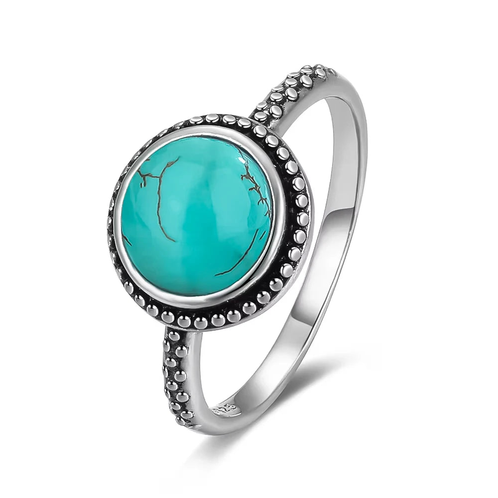 S925 Sterling Silver Ring Vintage Ring Gemstone Ring Silver Fine Jewelry Natural Turquoise Rings