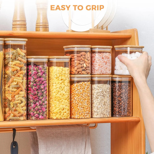 Rectangle  Storage Containers Jars with Bamboo Lids, Clear Food Storage Jar, Pantry Kitchen Organizer for Pasta Flour Oats Nuts