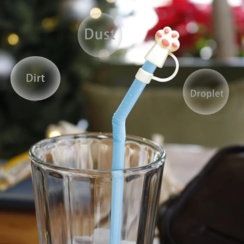 Cute Silicone Straw Toppers Cat Paw Straw Cover For Stanley 30/40oz Tumbler Cup Reusable Dust-Proof Spill-Proof Plug 10mm