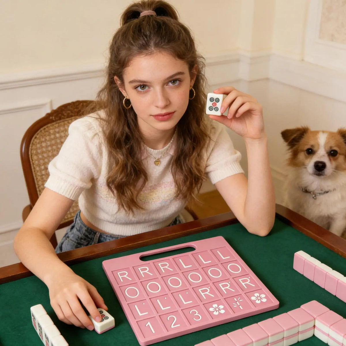 Solo Mahjong Board, 24 Slots Portable American Fun Games Mahjong Practice Board Training Tool for Vacation Camping Holiday