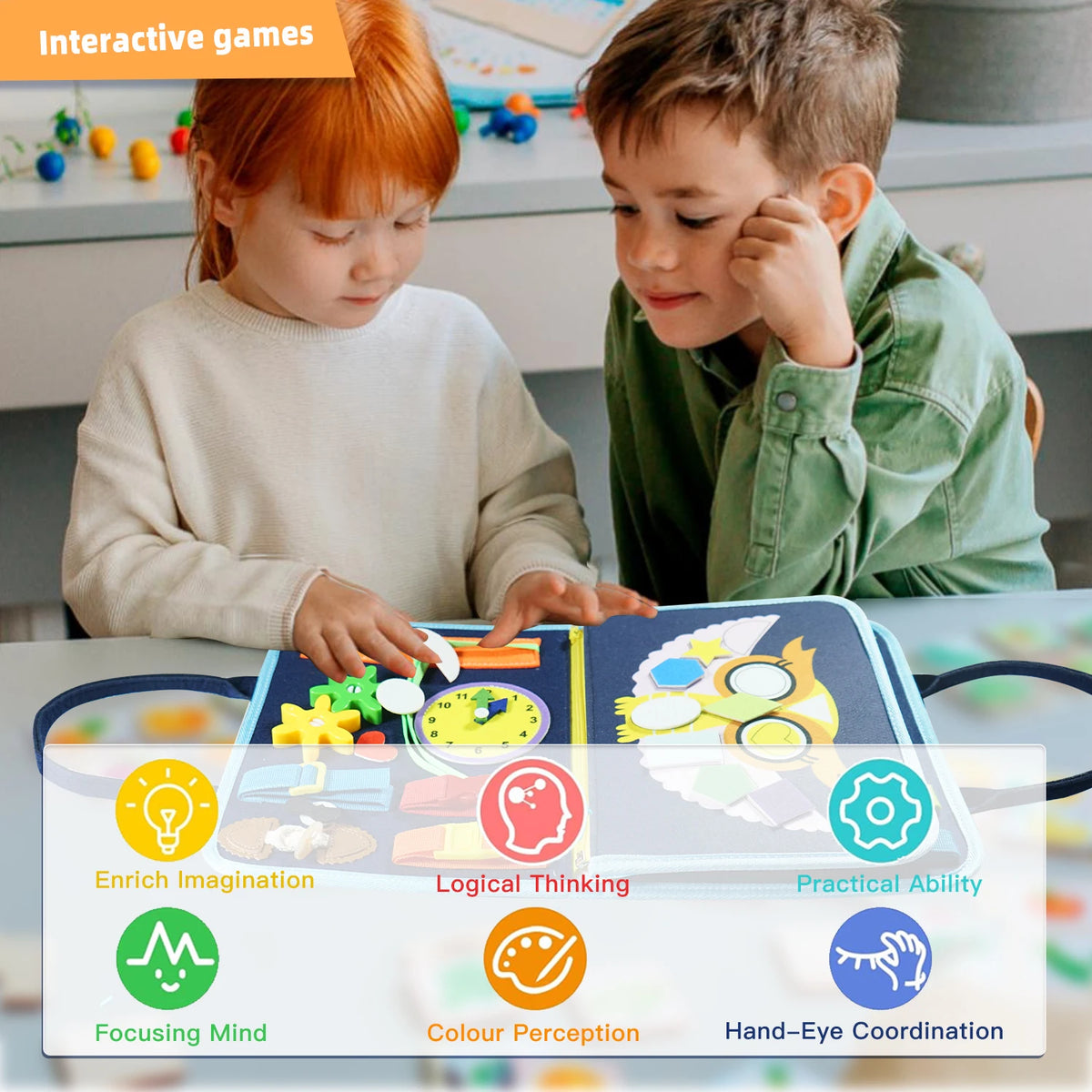 7-in-1 Montessori Busy Board for 3-6 Years Old - Sensory Learning Toy for Fine Motor Skills, Gift for Kids