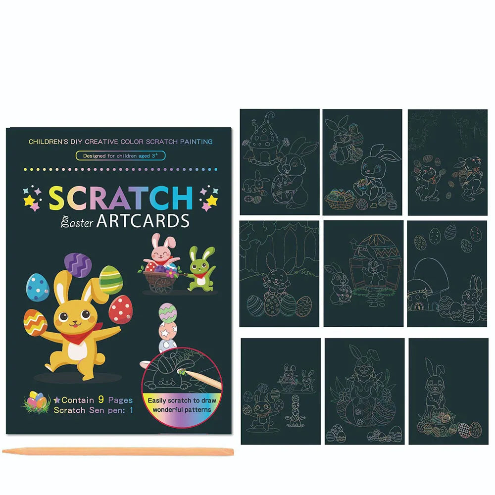 Children Scratch Painting Set Magic Rainbow Colors Scratch Art Painting Card Books Early Education Template Drawing Toys For Kid