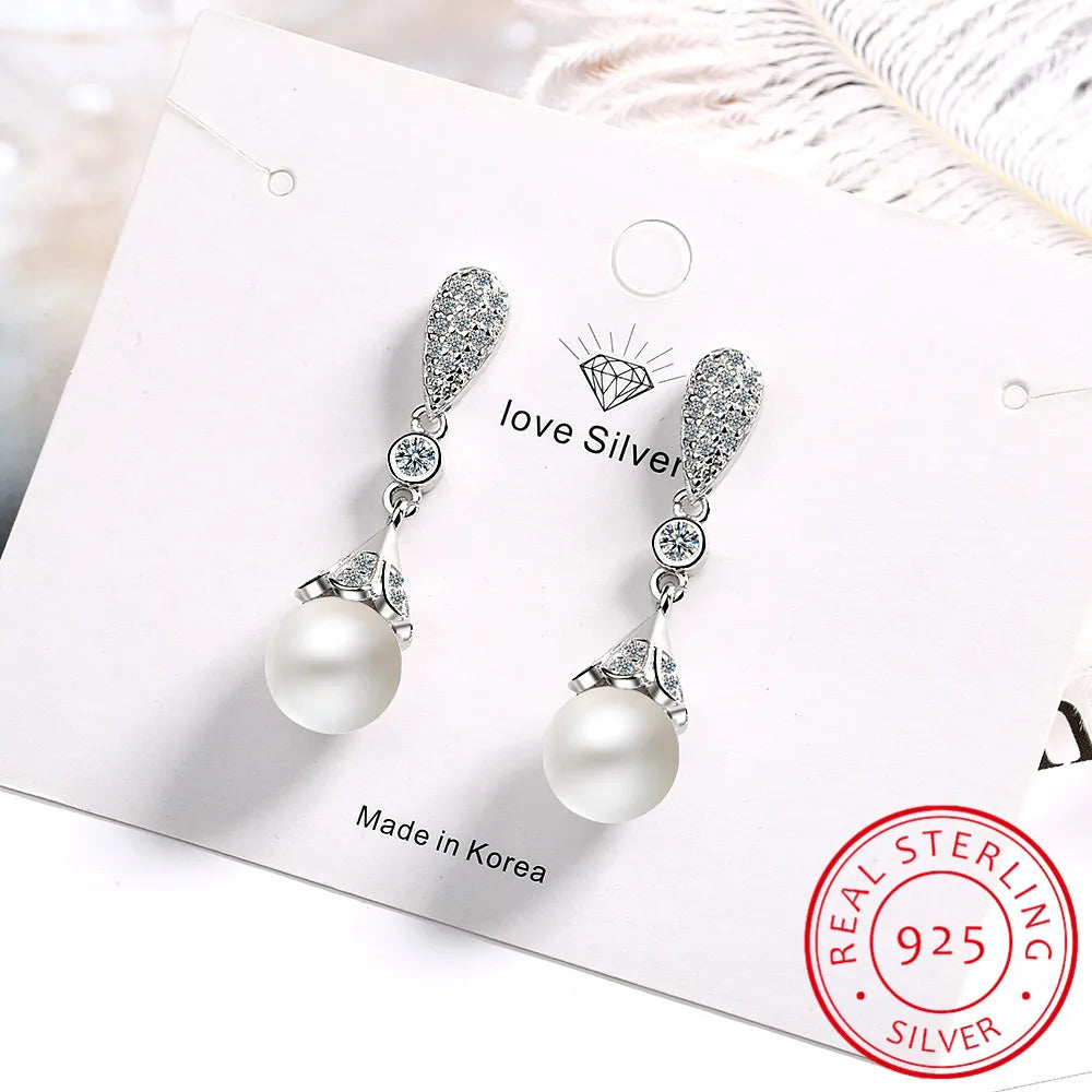 925 Sterling Silver Pearl Jewelry Natural Freshwater Pearl Drop Earrings For Women Silver Wedding Dangle Earring