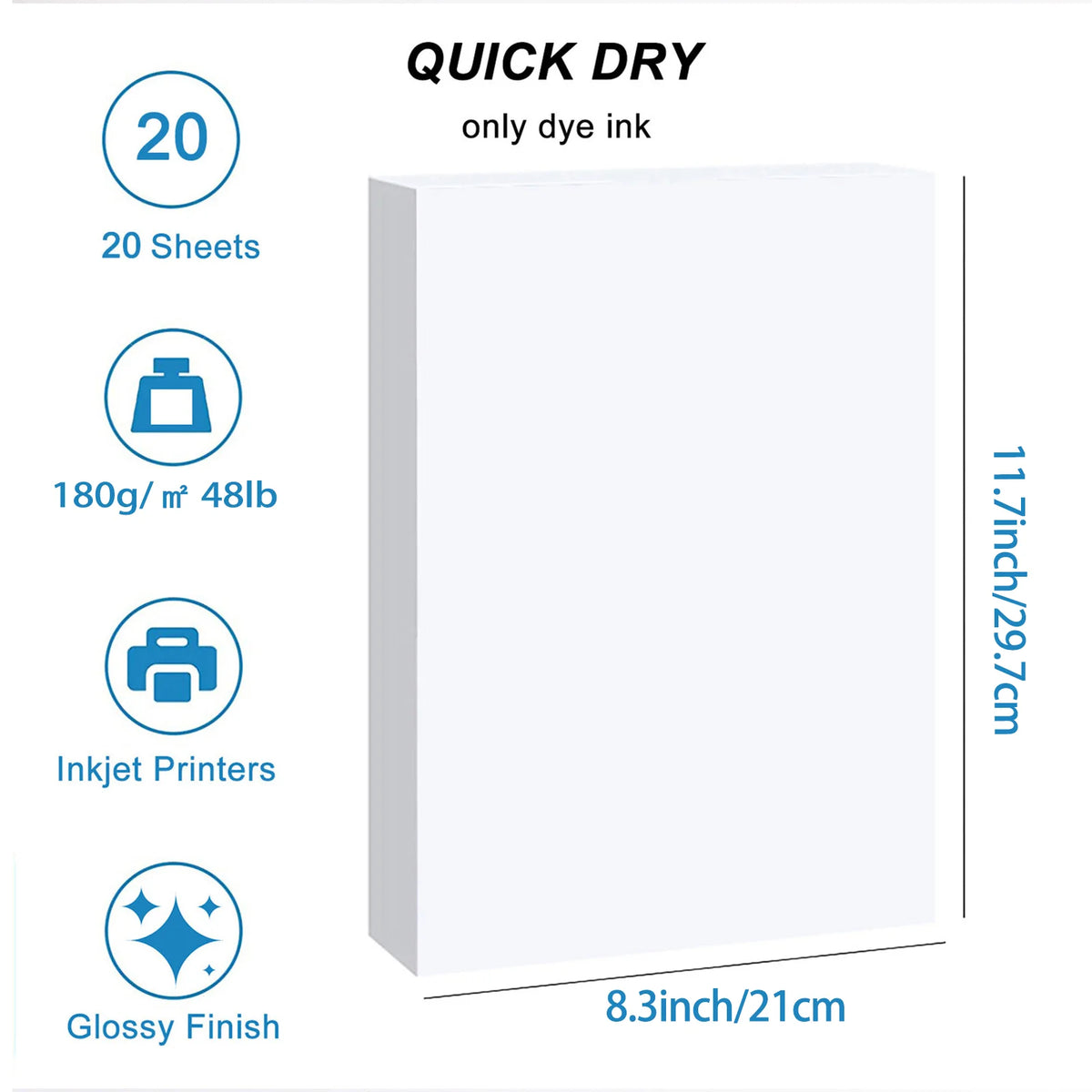 20 Sheets A4 Glossy Photo Paper 180gsm High Resolution 5760dpi Inkjet Printing Material Paper for Wedding Albums Art Prints