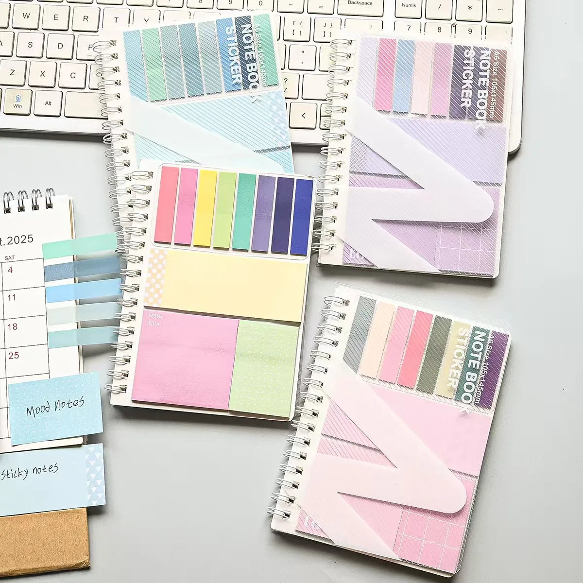 Spiral Notebook Sticky Notes Combo with Index Tabs, Pastel Color Self-Adhesive Memo Pads, To-Do List Notepad for Office, School