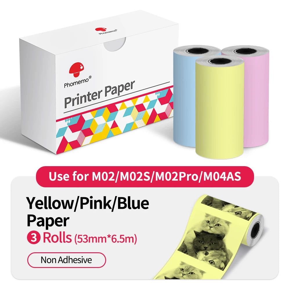 Thermal Paper Original Phomemo Sticker 3 Rolls fit M02 M02S M02 Pro Thermal  Printer Mini Thermal Photo Sticker