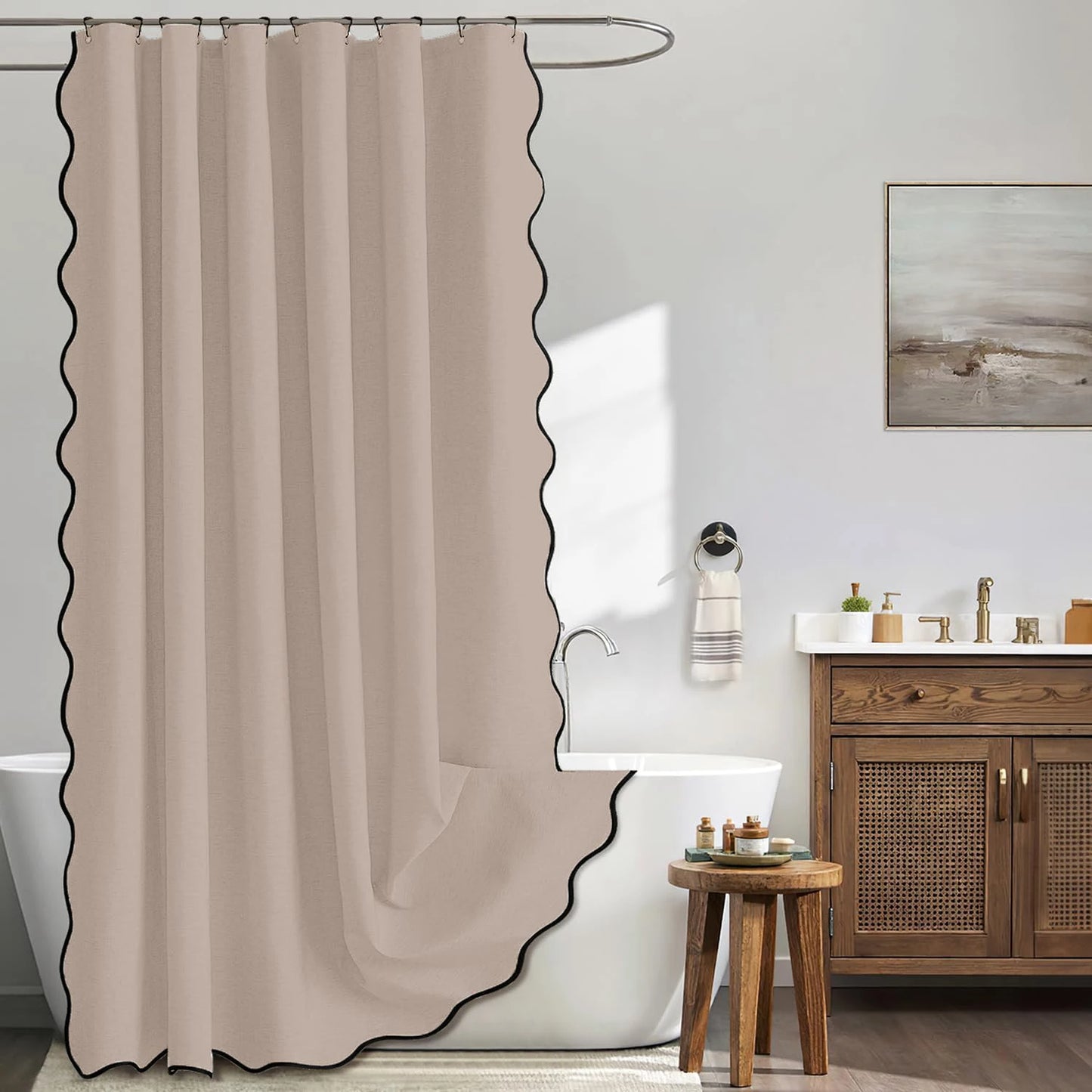 14 Colors Waterproof Shower Curtain with Wavy Edge & Scalloped Design - Quick Drying Splash Resistant Bathroom Decor