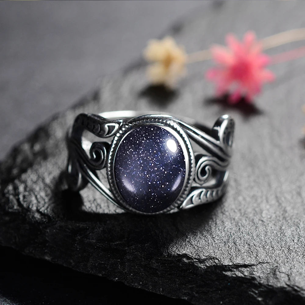Natural 8x10MM Tiger's Eye Rings Vintage S925 Silver Finger Ring for Women Gift Luxury Rhodochrosite Stone Jewelry