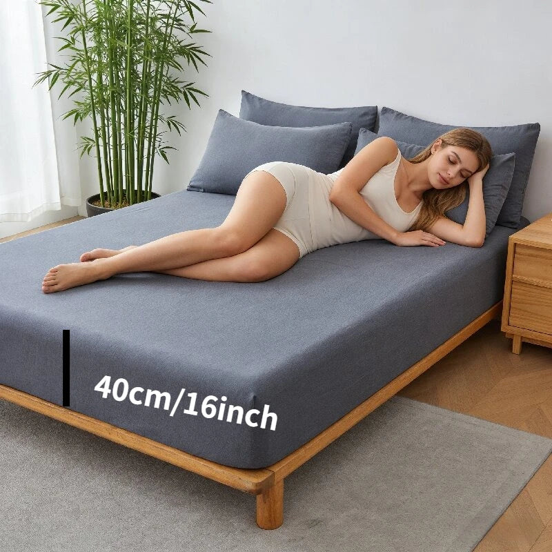 Summer Bamboo Fiber Cooling Fitted Sheet Soft Breathable Mattress Cover 360° Elastic Anti-slip Bed Protector Queen King Size