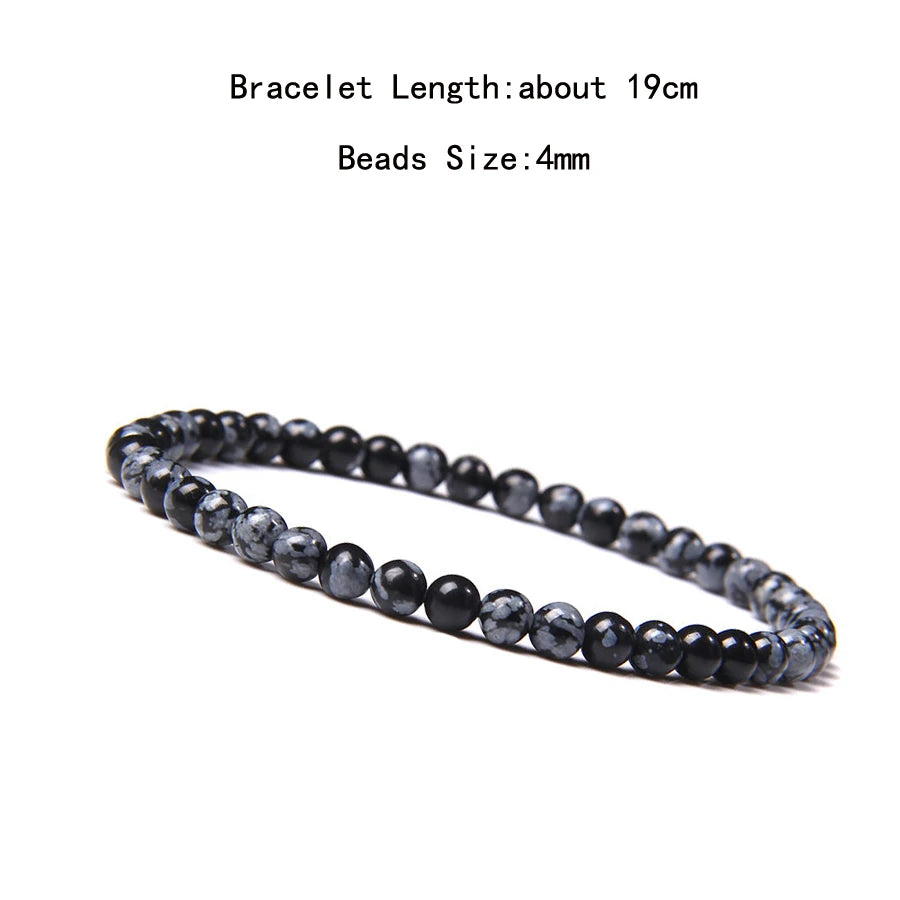 4mm Quartz Agate Bead Natural Stone Beaded Bracelet Lava Rock Tiger Eye Black Onyx Crystal Women Men Yoga Healing Chakra Jewelry