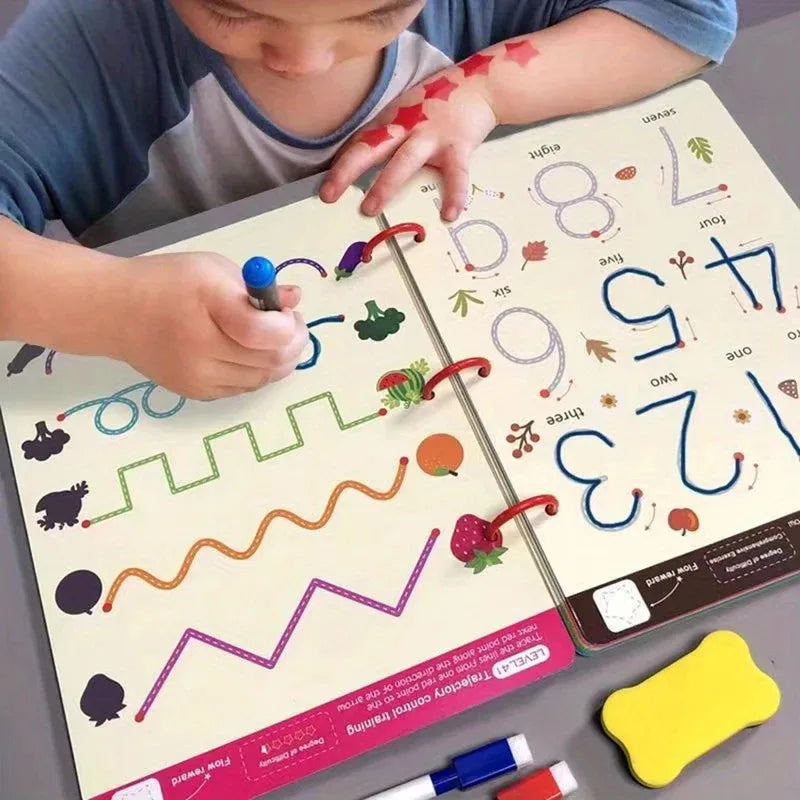 Reusable Magical Tracing Workbook - Pen Control Practice Book for Toddlers, Writing & Drawing Educational Toy