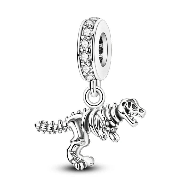 925 Silver elephant lion rhinoceros dinosaur Animal Charms Beads Fit 4MM hole diamet Bracelets Fine DIY Christmas Jewelry Gifts