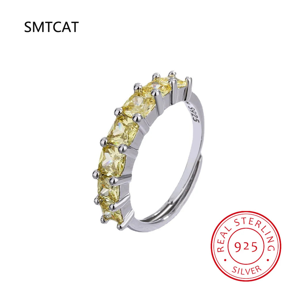 Princess Cut Natural Citrine 925 Sterling Silver Rings for Women Fashion Engagement Square Yellow Gemstone Birthstone Jewelry