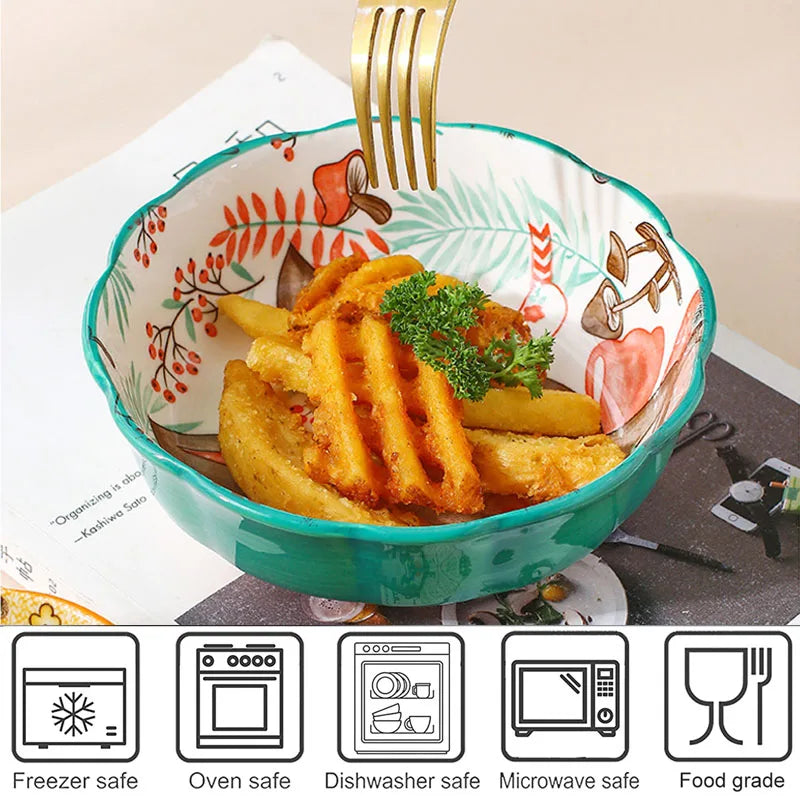 YWDL Ceramic Bakeware With Handle Forest Animals Baking Pan  Underglaze  Kitchen Tableware Salad Bowl Au Gratin Dishes