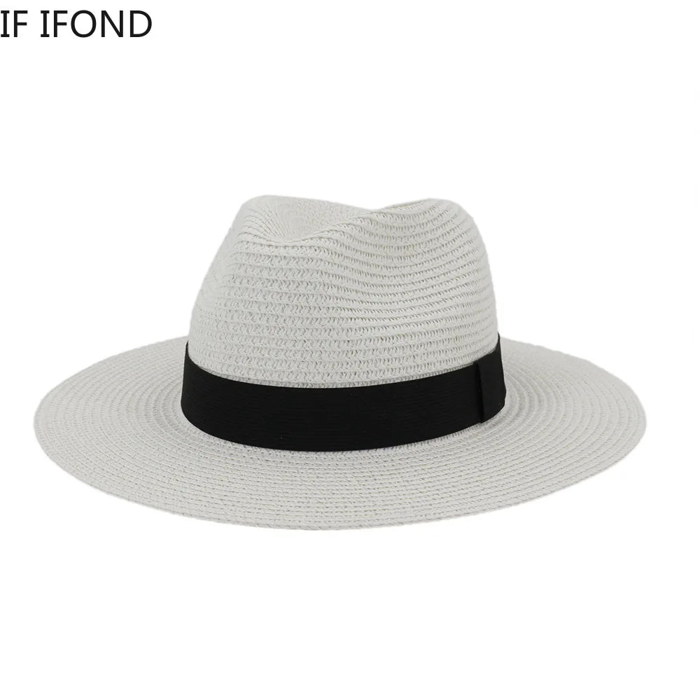 Large Size 60CM Summer Panama Hats For Women Men Wide Brim Beach Jazz Hat Cooling Ladies Sun Straw Hat