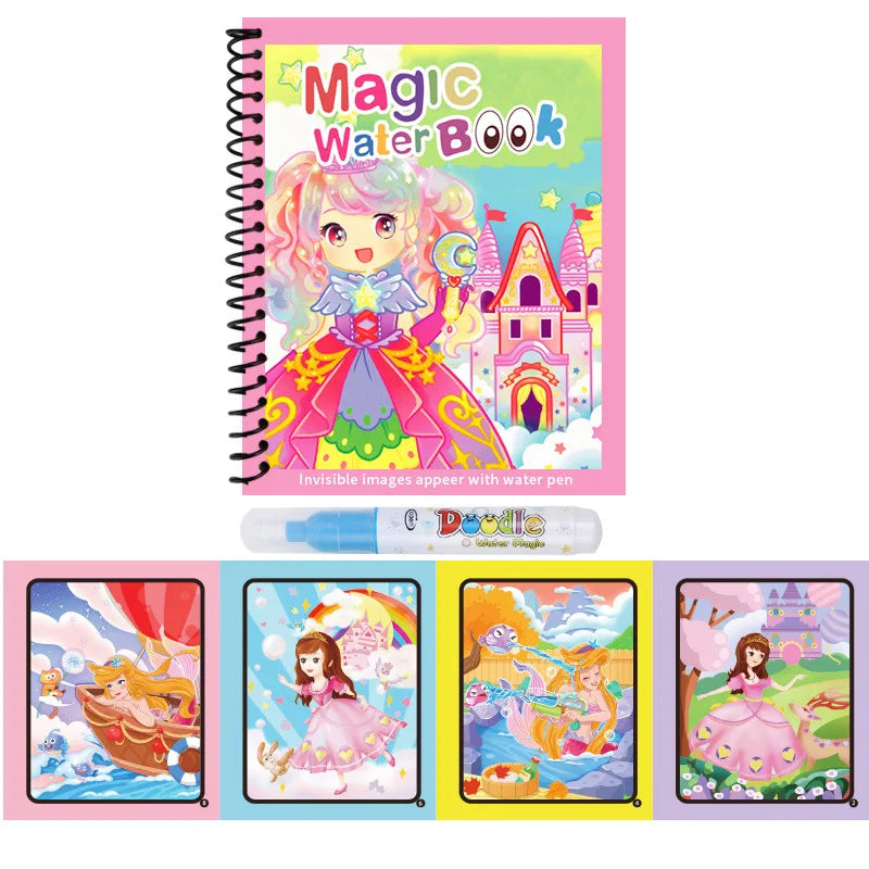1PC Children's Watercolor Painting Magic Book with Refillable Water Pen for Children Animal Cartoon Painting Book Education Toys