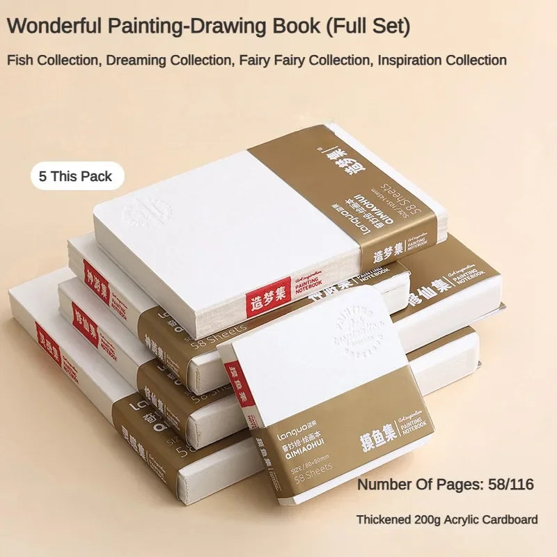 58 Sheets Borrence Drawing Notebook Sketchbook Handheld Portable Watercolor Coloring Book Oil Paint Gouache Notepad Stationery