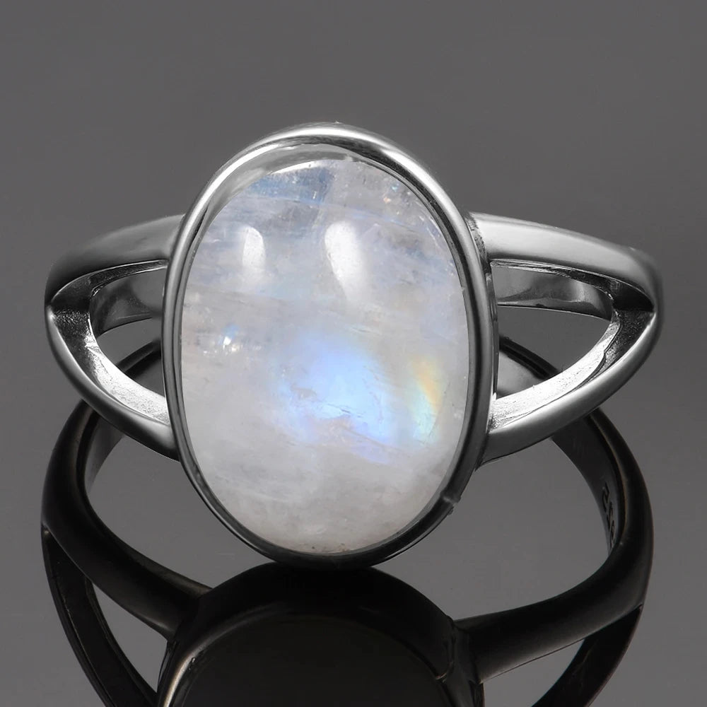 Silver Plated Ring Natural Moonstone Jewelry Rings Gemstone Vintage Jewelry for Women Men Girls Gift Luxury