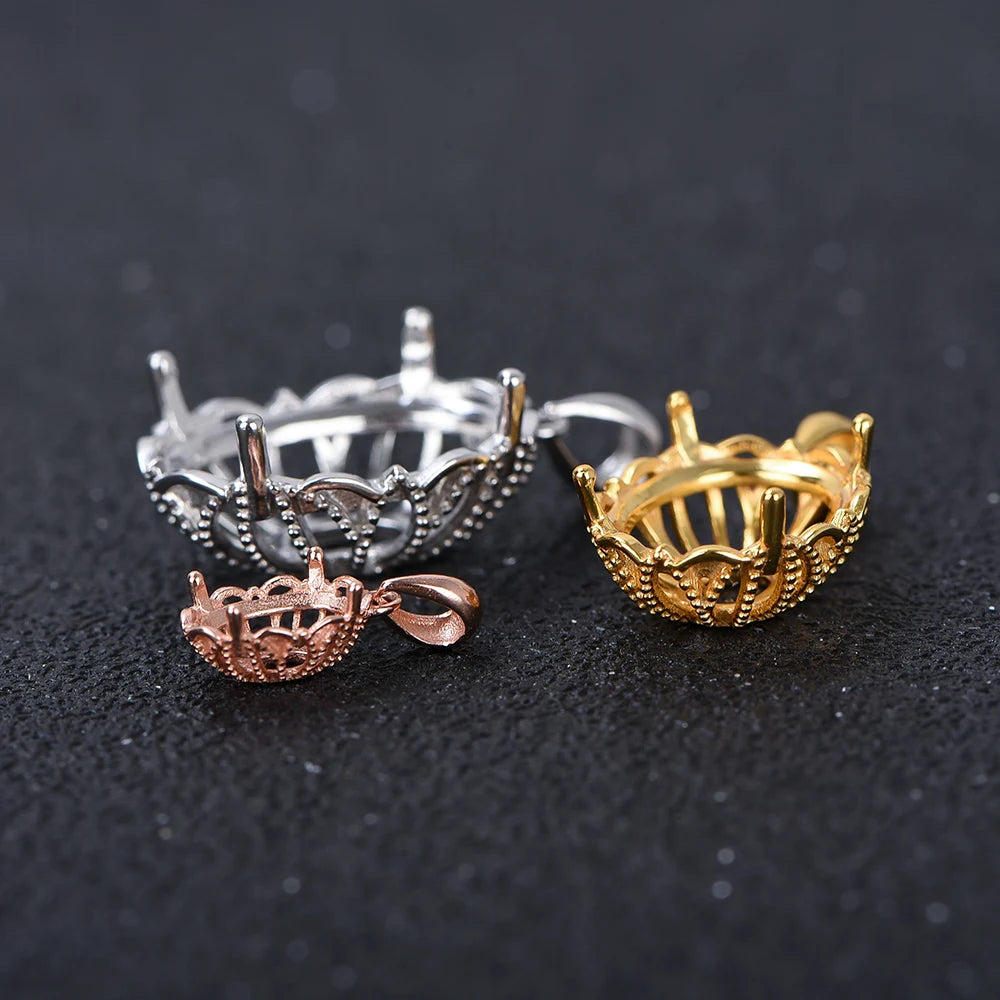 5*7-12*16mm Pendant Blank Open Bezel Setting, S925 Sterling Silver Four-Prong Exquisite Lace Style Pendant Base